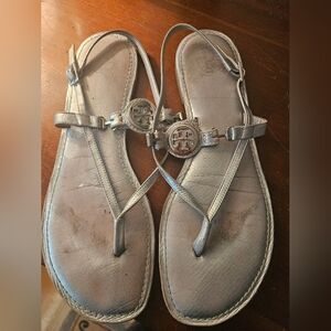 Tory Burch Metallic Silver Sandals
